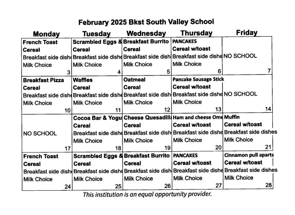 Breakfast Menu Feb 25